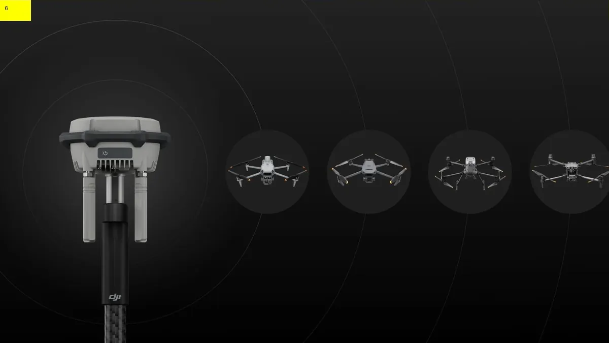 Estación D-RTK 3 dando posicionamiento a varios drones